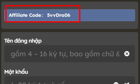 Mã Code Đăng Kí Tài Khoản