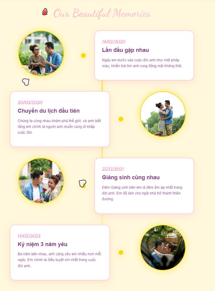 Dòng thời gian timeline yêu nhau