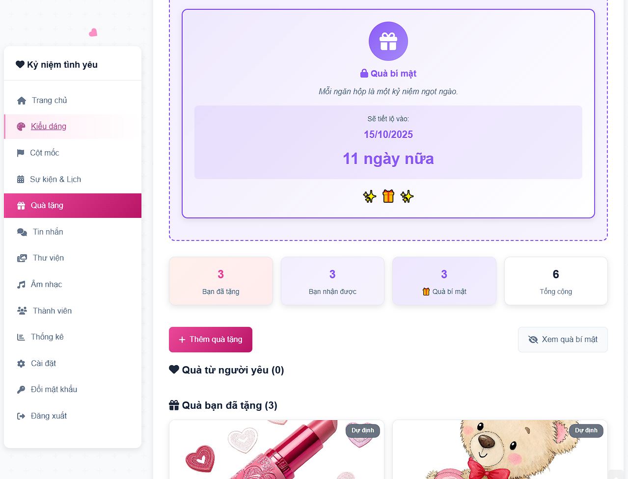 Quản lý quà tặng dành cho nhau