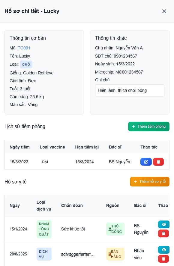 Hồ sơ thú cưng chi tiết