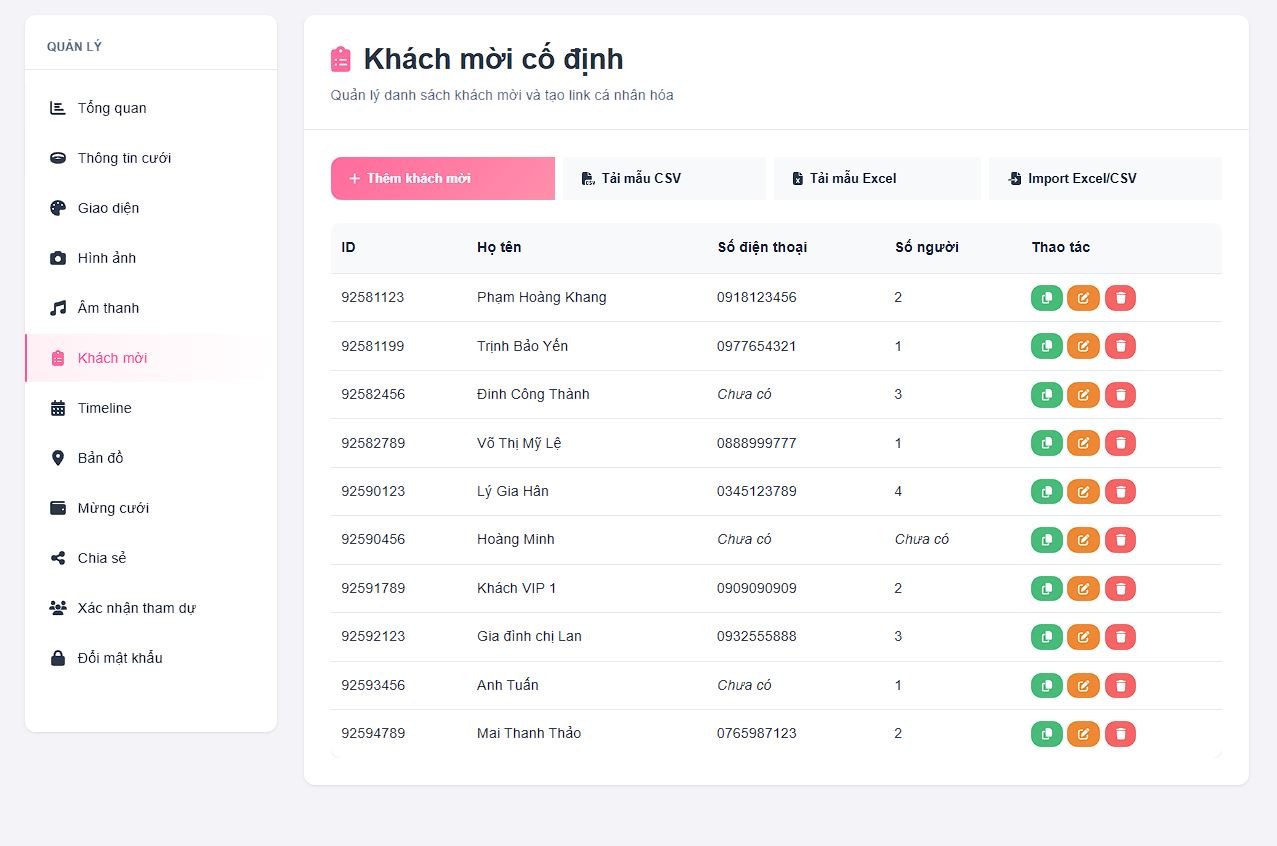 Quản lý danh sách khách mời