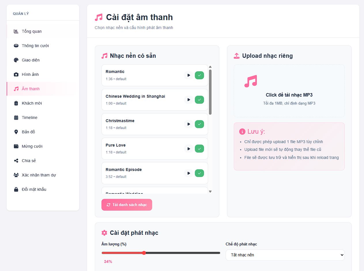 Cài đặt âm thanh nhạc nền