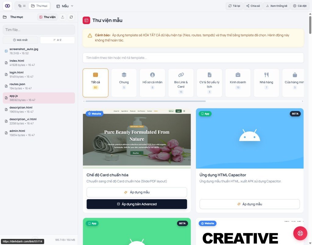 Create biolink flow showing Shortened URL slug and templates